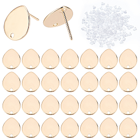 30 шт. латунные серьги-гвоздики, с отверстиями, слеза, с 50 пластиковыми ушными гайками