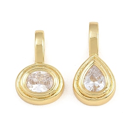 Pendentifs en zircone cubique clair en laiton, Breloques en forme de larme/rondes plates, plaqué longue durée, crémaillère plaquage, sans plomb et sans cadmium