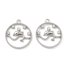 Латунные микро проложить кубического циркония подвески, плоский круглый с подвесками в виде дельфинов