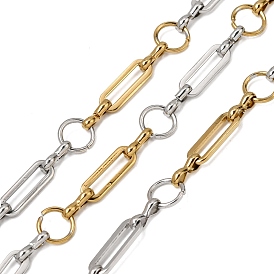 Двухцветный 304 овальный браслет из нержавеющей стали с цепочками из кольцевых звеньев, ионное покрытие (ip), несварные, с катушкой