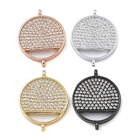 Покрытие стойки латунь микро-паве прозрачный кубический цирконий плоские круглые подвески-соединители, долговечный, без кадмия и без свинца