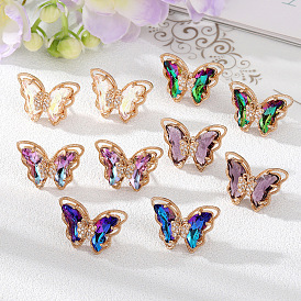 Colorful Butterfly Crystal Stud Earrings with Micro Inlaid Zircon Fashion Hollow-out Versatile Ear Jewelry