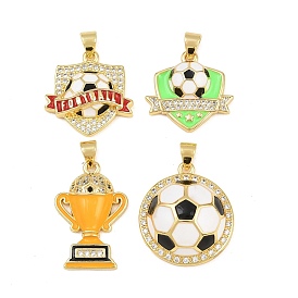 Latón micro pavimenta claro colgantes de circonio cúbico, con esmalte, encantos de fútbol, real 18 k chapado en oro