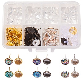 SUNNYCLUE DIY Earring Making, Brass Stud Earring Settings and Glass Cabochons, Plastic Ear Nuts