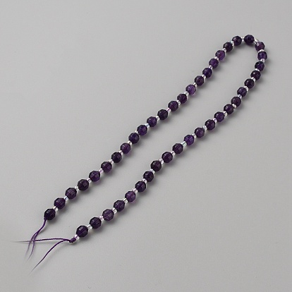 Natural Amethyst Beads Strands, Faceted Bicone Barrel Drum, with Seed Beads