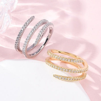 Открытые манжеты из латуни с микропаве и прозрачным цирконием для женщин, форма пружины