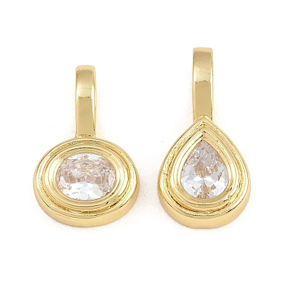 Pendentifs en zircone cubique clair en laiton, Breloques en forme de larme/rondes plates, plaqué longue durée, crémaillère plaquage, sans plomb et sans cadmium