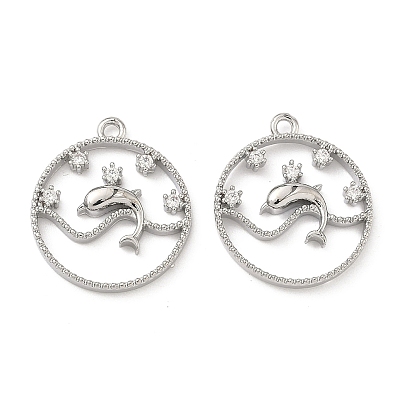Латунные микро проложить кубического циркония подвески, плоский круглый с подвесками в виде дельфинов