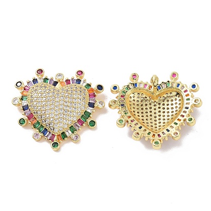 Brass Micro Pave Colorful Cubic Zirconia Pendants, Cadmium Free & Lead Free, Sacred Heart Charm