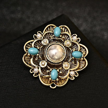 Baroque Style Flower Brooch for Women, Alloy Rhinestone Brooches, with Plastic Imitation Pearl