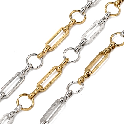 Двухцветный 304 овальный браслет из нержавеющей стали с цепочками из кольцевых звеньев, ионное покрытие (ip), несварные, с катушкой