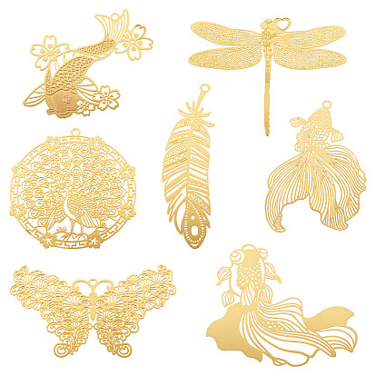 14шт 7 стили латунные филигранные большие подвески, гравированные металлические украшения