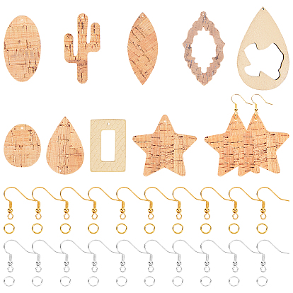 DIY 9 Pairs Imitation Leather Earring Making Kits, Including 9 Size Big Pendants, Brass Earring Hook and Jump Rings