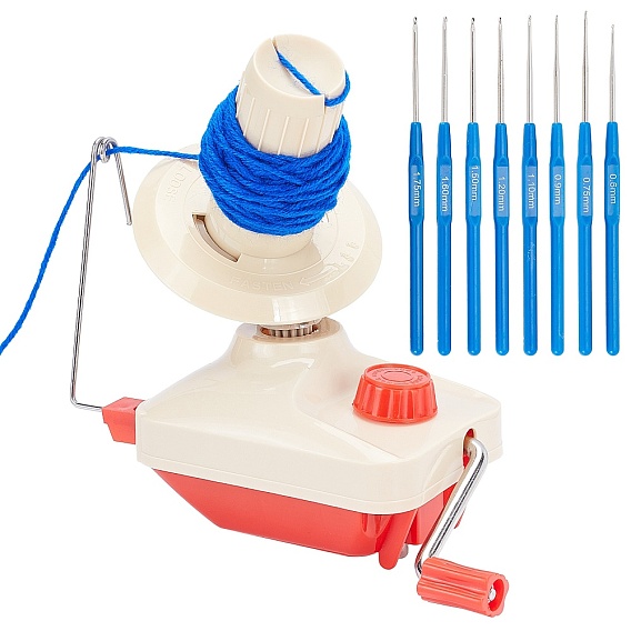2 Sets 2 Style Plastic Hand Yarn Ball Winder, with Iron Finding, with Iron Knitting Needles, Crochet Hooks, for Braiding Crochet Sewing Tools