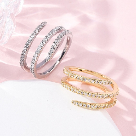 Открытые манжеты из латуни с микропаве и прозрачным цирконием для женщин, форма пружины