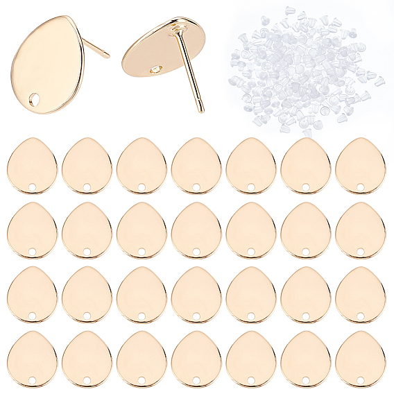 30 шт. латунные серьги-гвоздики, с отверстиями, слеза, с 50 пластиковыми ушными гайками