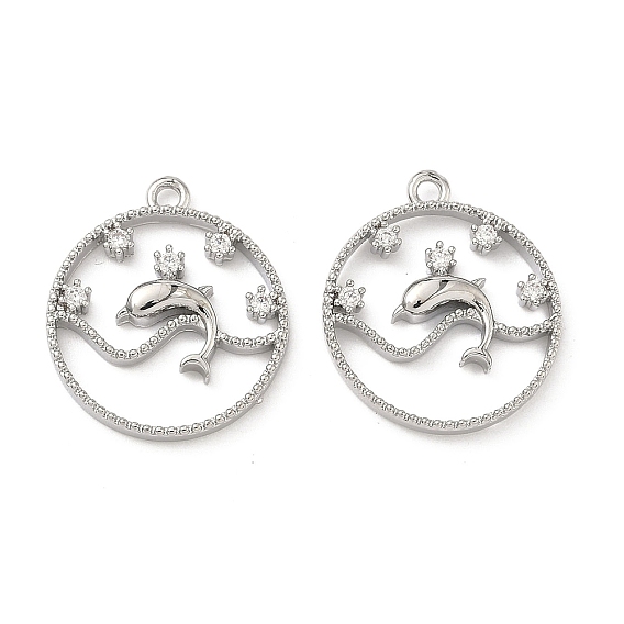 Латунные микро проложить кубического циркония подвески, плоский круглый с подвесками в виде дельфинов