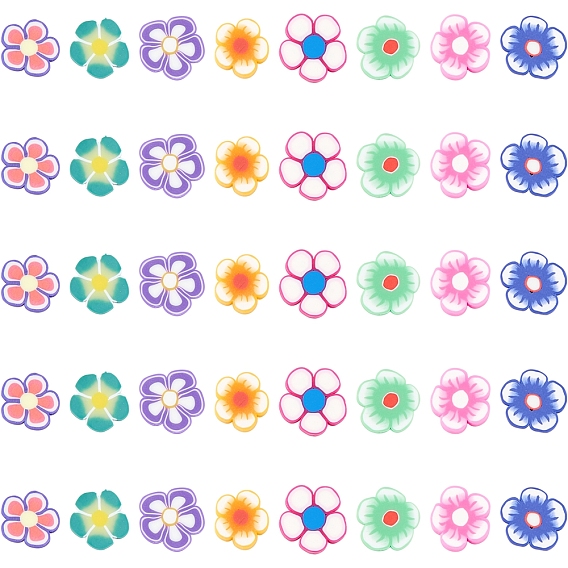 400Pcs 8 Style Handmade Polymer Clay Cabochons, Polymer Clay Slices for Resin Crafts & DIY Projects, Flower