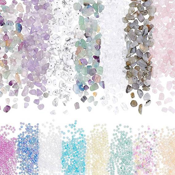 Наборы бусин своими руками, в том числе стеклянный бисер, бисер из натуральных и синтетических смешанных драгоценных камней