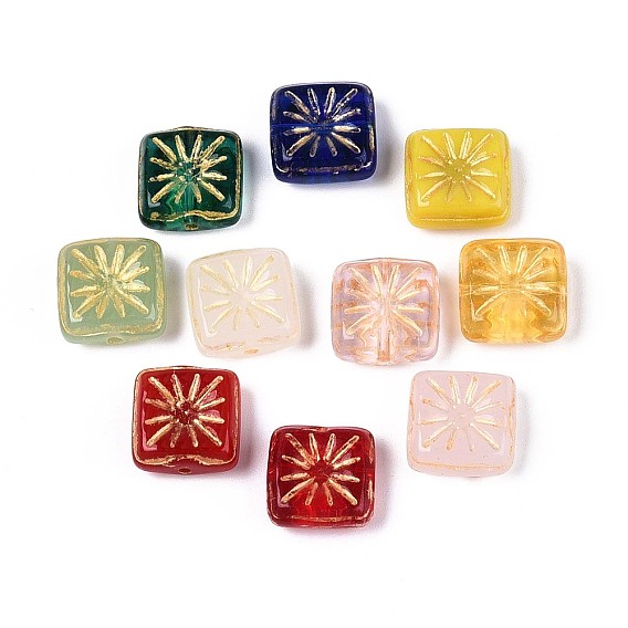 Прозрачные стеклянные бусины, квадратный, золотой металл обвитыми