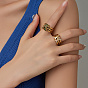 Golden Stainless Steel Rhinestone Wide Band Rings