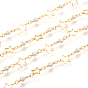 Brass Handmade Beaded Chain, with Round Glass Beads, Long-Lasting Plated, Soldered, with Spool, Star