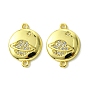 Eco-Friendly Brass Micro Pave Cubic Zirconia Connector Charm, Long-Lasting Plated, Real 18K Gold Plated, Cadmium Free & Lead Free, Flat Round with Planet