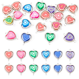 20Pcs Polymer Clay Heart & CCB Heart Frame Links Connector Charms, with Brass Double Loops, Platinum