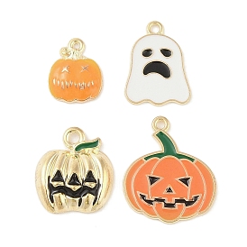 Halloween Theme Alloy Enamel Pendants, Light Gold, Pumpkin/Ghost Charm