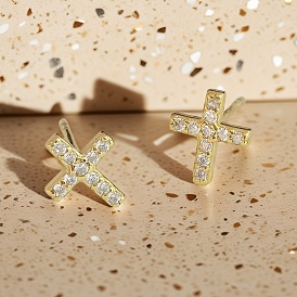Fashionable S925 Sterling Silver Clear Cubic Zirconia Cross Stud Earrings