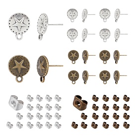 SUNNYCLUE 40Pcs 2 Color Tibetan Style Alloy Stud Earring Findings, with Loop, with 40Pcs Iron Ear Nuts, Cadmium Free & Lead Free