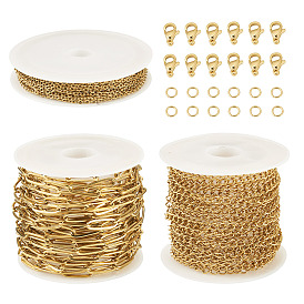 Набор для самостоятельного изготовления браслетов/ожерельев, включая 304 цепи из нержавеющей стали, соединительные кольца и карабины, катушки