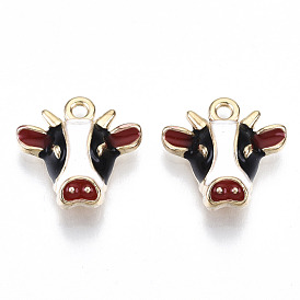 Alloy Enamel Charms, Cadmium Free & Lead Free, Cow, Light Gold