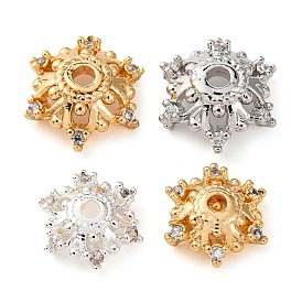 Brass Micro Pave Clear Cubic Zirconia Bead Caps, Flower