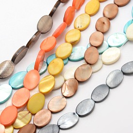 Dyed Oval Natural Freshwater Shell Beads Strands, 16x10x2mm, Hole: 1mm, about 26pcs/strand, 14.5 inch