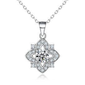 Fashionable and Simple Four-Claw Round Zircon Necklace with Luxurious Clover Pendant