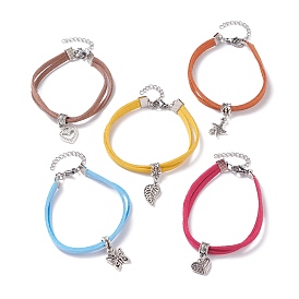 Faux Suede Cord Multi-strand Bracelet with Charm for Women