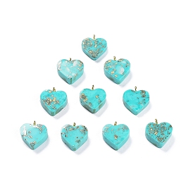 Synthetic Turquoise Pendants, with Light Gold Tone Iron Loop, Heart Charms