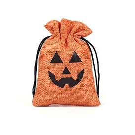 Halloween Theme Burlap Packing Pouches Drawstring Bags, Rectangle