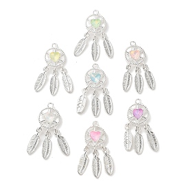 Rack Plating Alloy Rhinestones Pendants, Lead Free & Cadmium Free, Woven Net, Silver