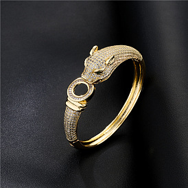 Luxury Copper Micro-Inlaid Zircon Leopard Bracelet - Dominant and Exquisite Jewelry