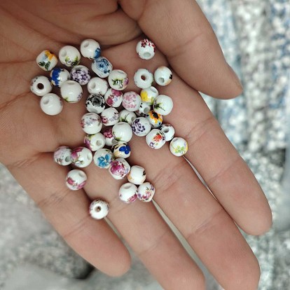 Фарфоровые керамические бусины ручной работы с цветочным принтом, круглые