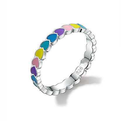 Rhodium Plated  925 Sterling Silver Finger Rings, with Enamel