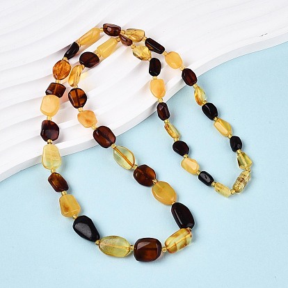 Натуральные янтарные самородки, ожерелья из бисера с градуированными узорами, с застежками из латуни , золотые