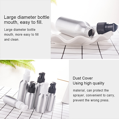 Aluminium Lotion Pump Bottle, with PP Plastic Pump Dispenser, Refillable Bottles, Round Shoulder