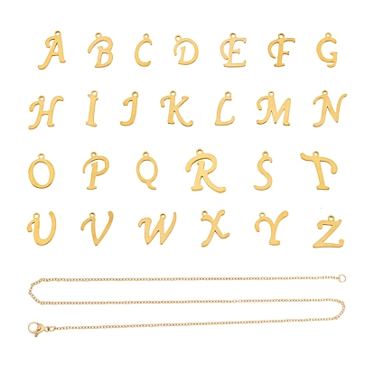 DIY 304 Stainless Steel Necklaces Kits, Including Cable Chain Necklace Makings & Alphabet Charms