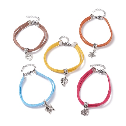 Faux Suede Cord Multi-strand Bracelet with Charm for Women