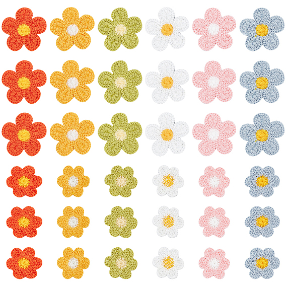 60шт 12 двухцветные вязаные аппликации в форме цветка, пряжа полиэстер вязание вышитые украшения для сумки, одежда, повязки, шляпы, подушка