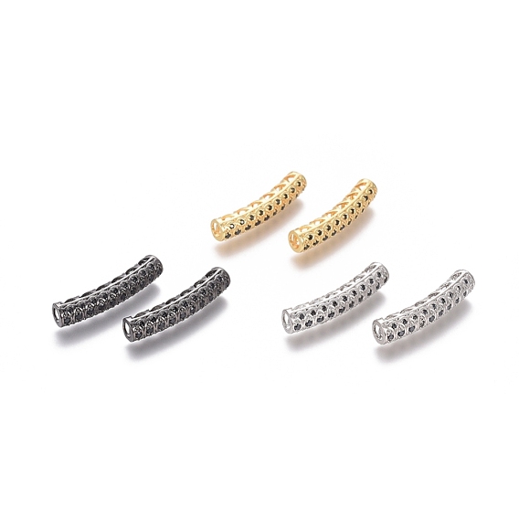 Brass Micro Pave Cubic Zirconia Beads, Long-Lasting Plated, Tube Beads