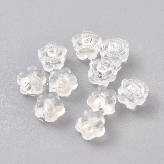 Силиконовые гайки для ушей, спинки для серьги, с 925 стерлингового серебра фурнитура, цветка сливы, прозрачные